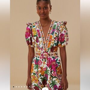 FARM Rio Floral Jumpsuit with Pink and Green Accents